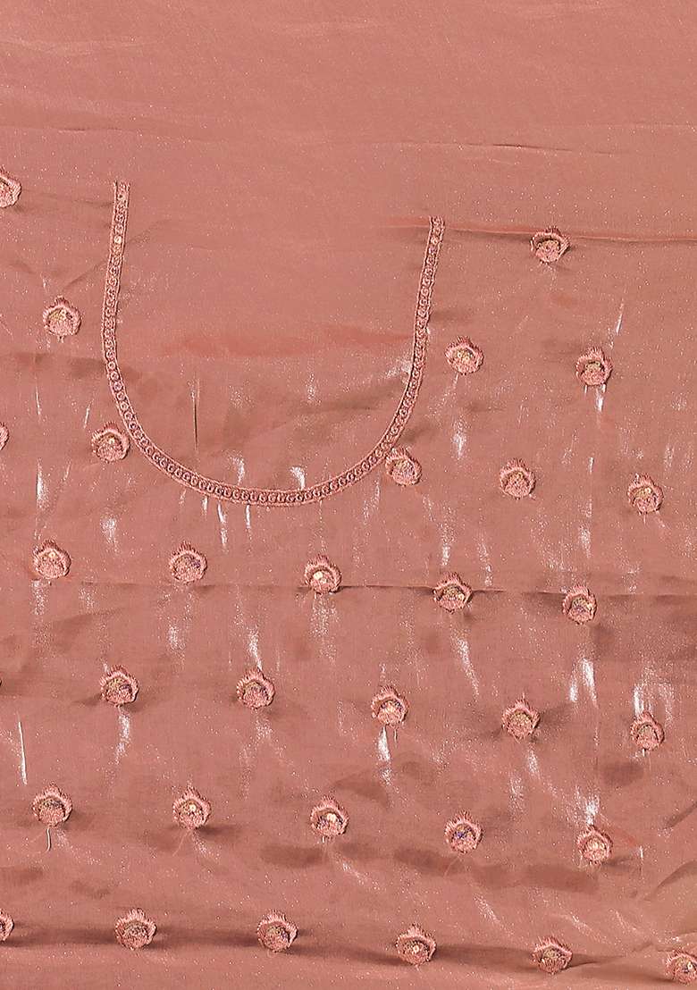 Peach Embroidered Silk Blend Saree Set - Indya