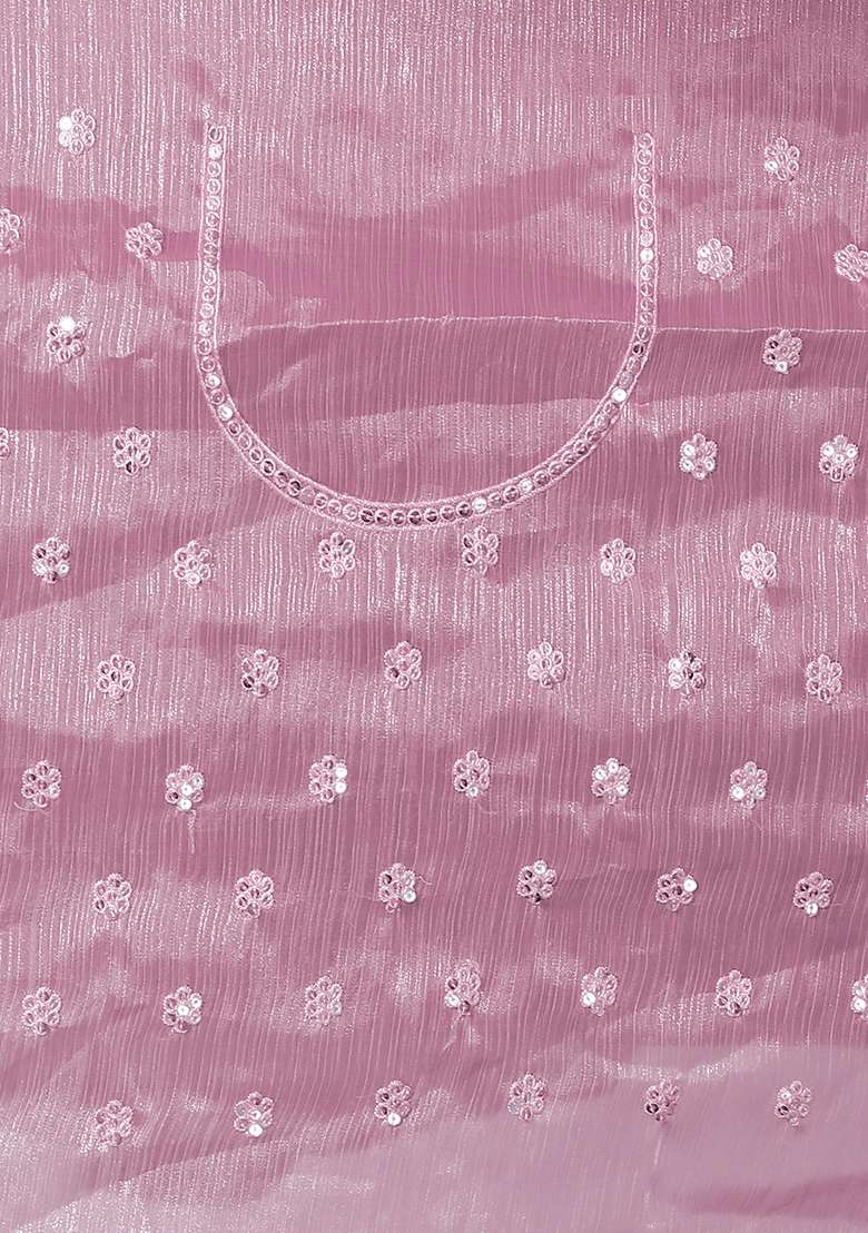 Lavender Embroidered Silk Blend Saree Set for Diwali and Festive Wear - Indya