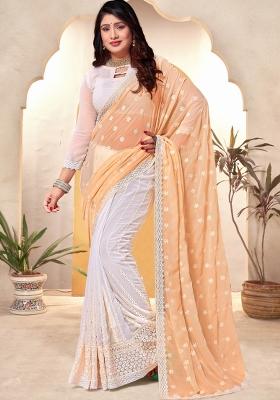 White Embroidered Georgette Saree Set