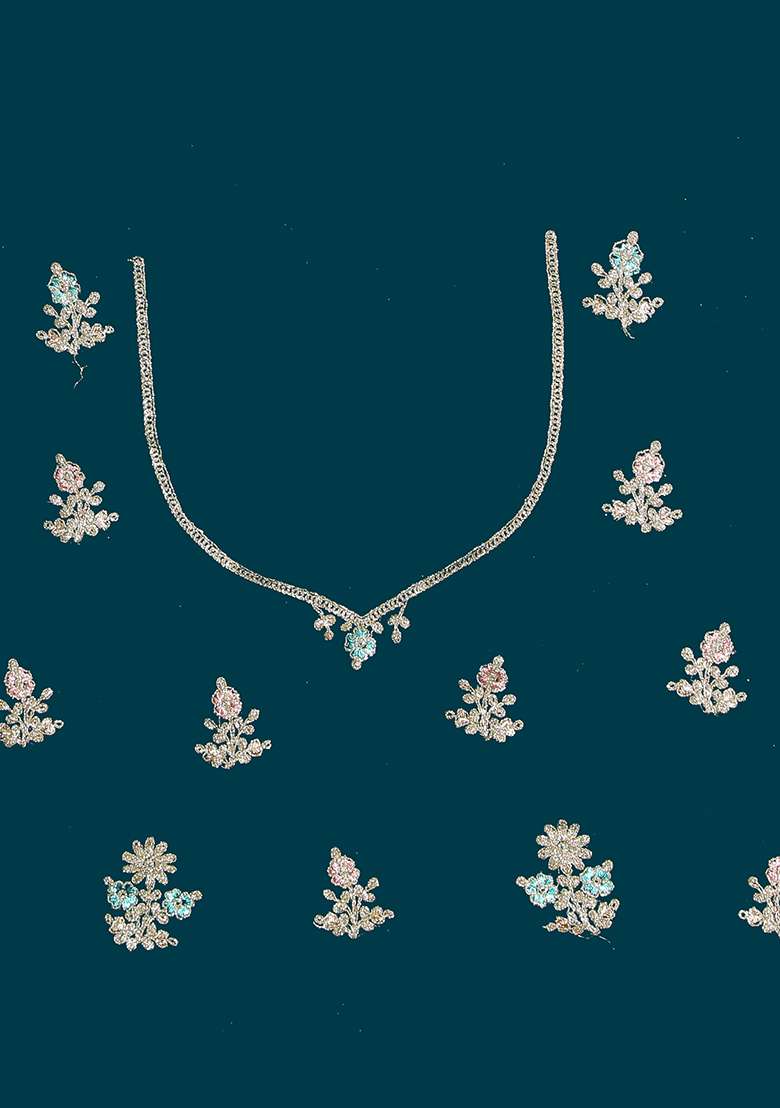 Blue Georgette Saree Set with Embroidered for Diwali | Wedding & Festive Wear - Indya