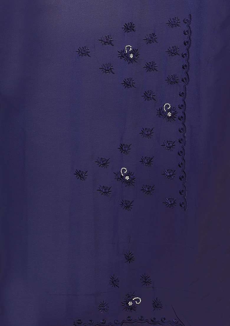 Navy Blue Embroidered Georgette Saree Set - Indya