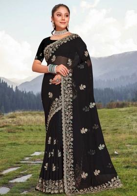Black Embroidered Georgette Saree Set