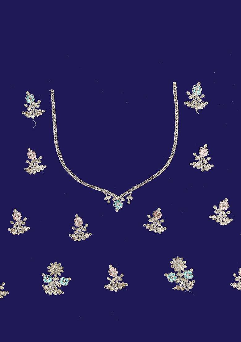 Navy Blue Georgette Saree Set with Embroidered for Diwali | Wedding & Festive Wear - Indya
