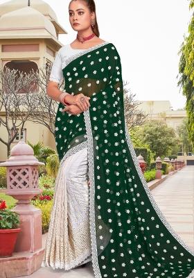 Bottle Green Embroidered Georgette Saree Set