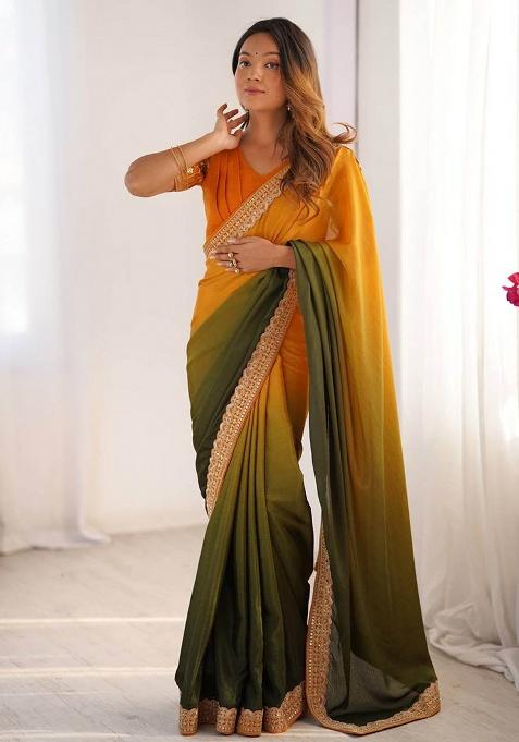 Multicolour Motif Blended Saree Set