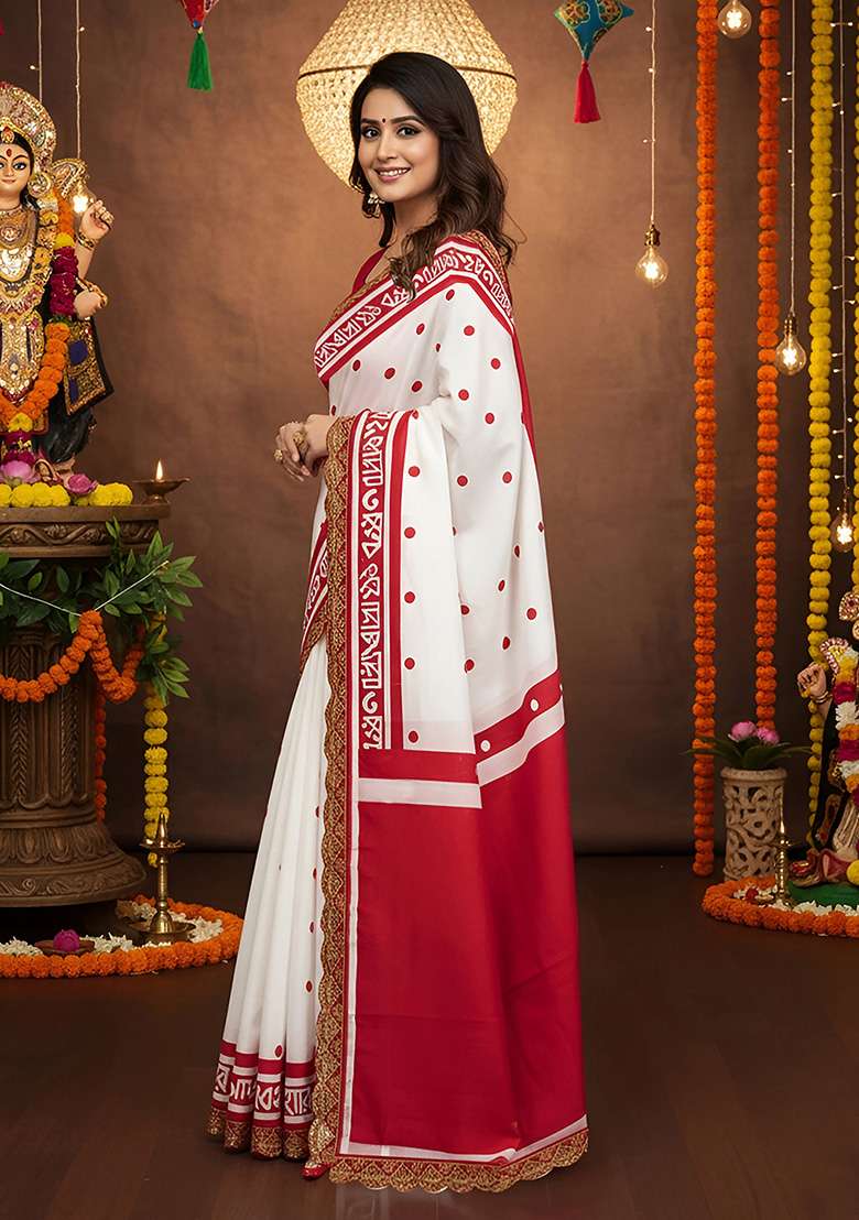Maroon Motif Cotton Saree Set for Diwali | Wedding & Festive Wear - Indya