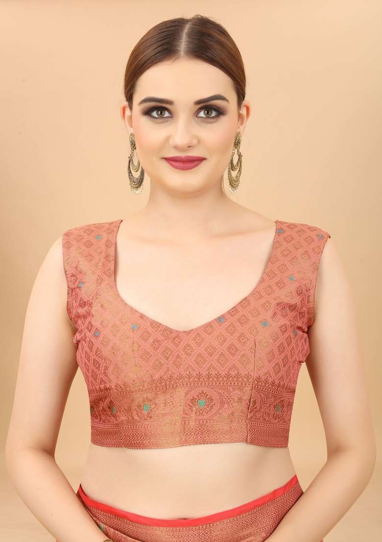 Pink Solid Blend Cotton Saree Set for Diwali | Wedding & Festive Wear - Indya