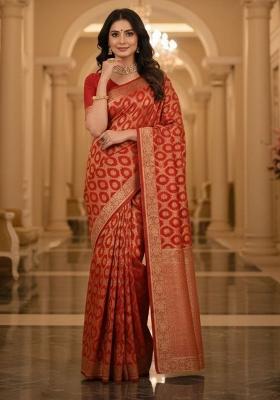 Multi Color Solid Silk Blend Saree Set