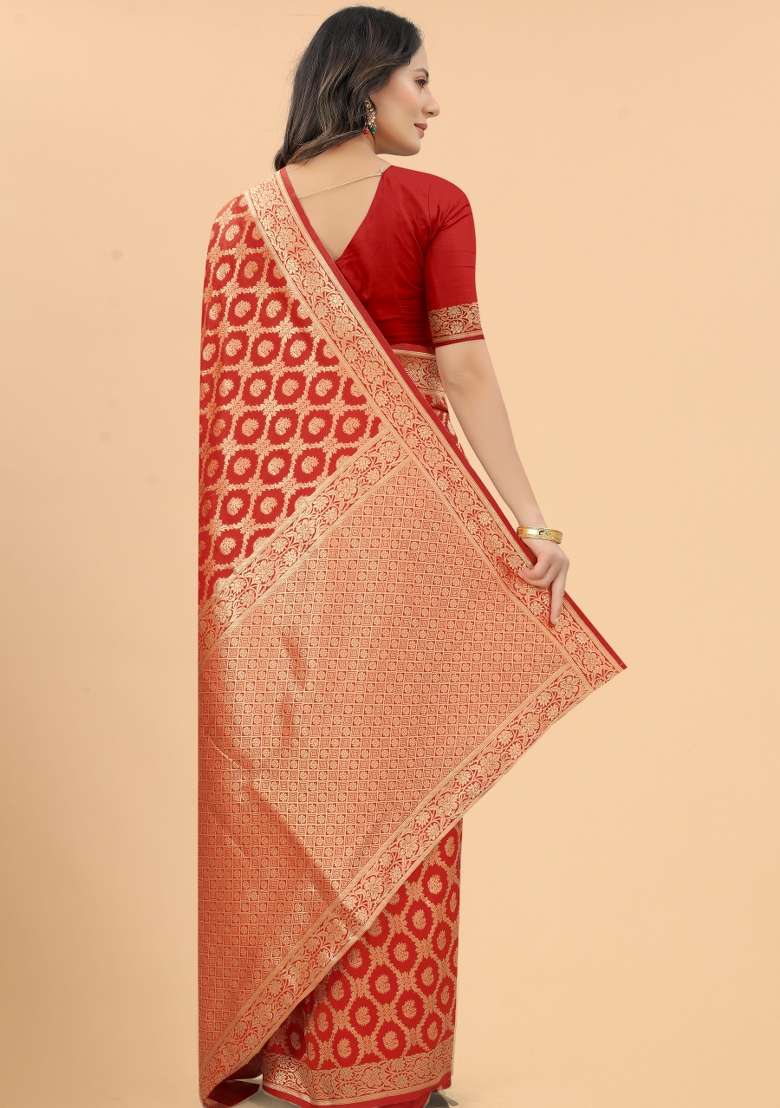 Multi Color Solid Silk Blend Saree Set for Diwali | Wedding & Festive Wear - Indya