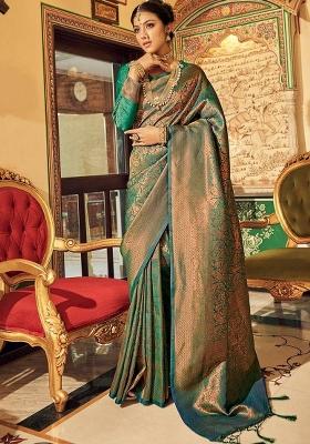 Multi Color Solid Silk Blend Saree Set
