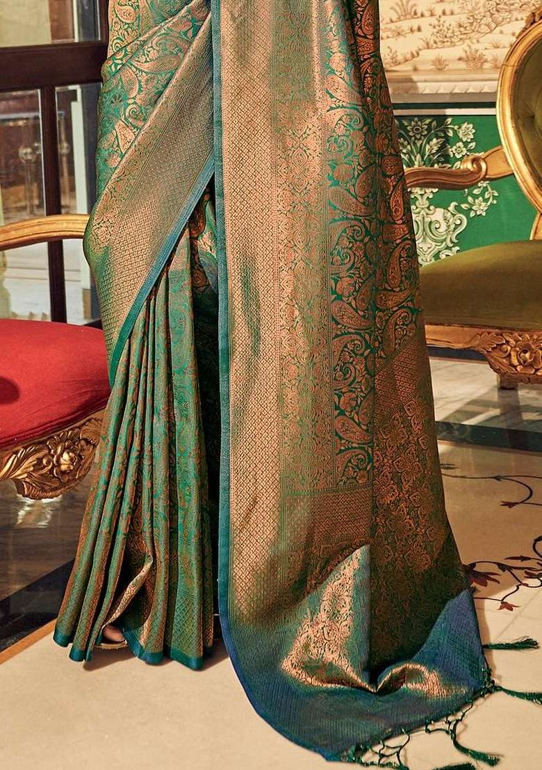 Multi Color Solid Silk Blend Saree Set for Diwali | Wedding & Festive Wear - Indya