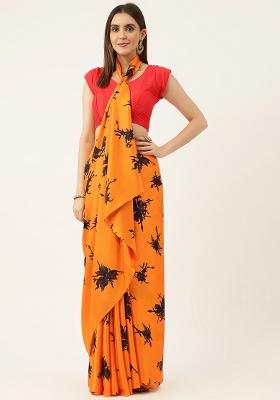 Multi Color Solid Silk Blend Saree Set