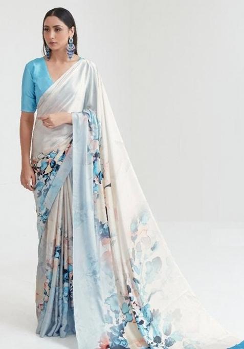 Multi Color Solid Satin Saree Set