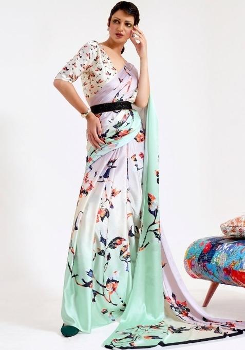 Multi Color Solid Satin Saree Set