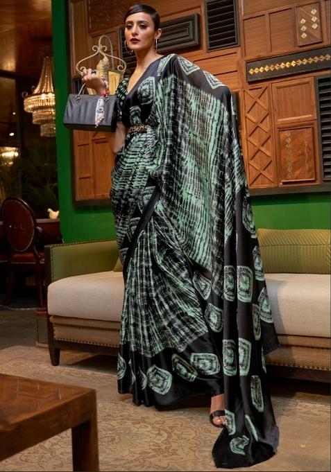 Multi Color Solid Satin Saree Set