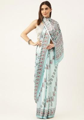 Multi Color Solid Satin Saree Set