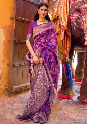 Multi Color Solid Silk Blend Saree Set
