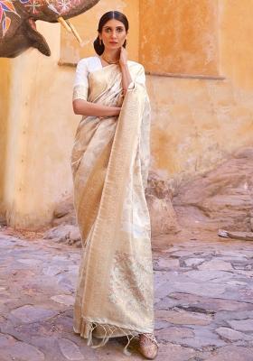 Multi Color Solid Silk Blend Saree Set