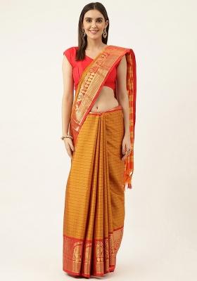 Multi Color Solid Silk Saree Set