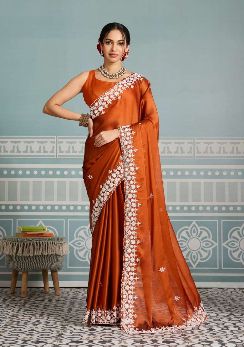 Mustard Black Rangoli Silk Blend Saree Set with Embroidery for Diwali | Wedding & Festive Wear - Indya
