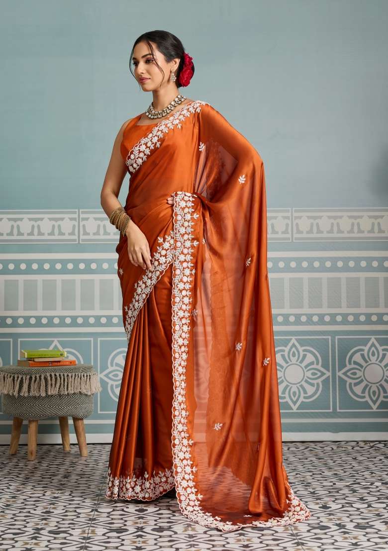 Mustard Black Rangoli Silk Blend Saree Set with Embroidery for Diwali | Wedding & Festive Wear - Indya