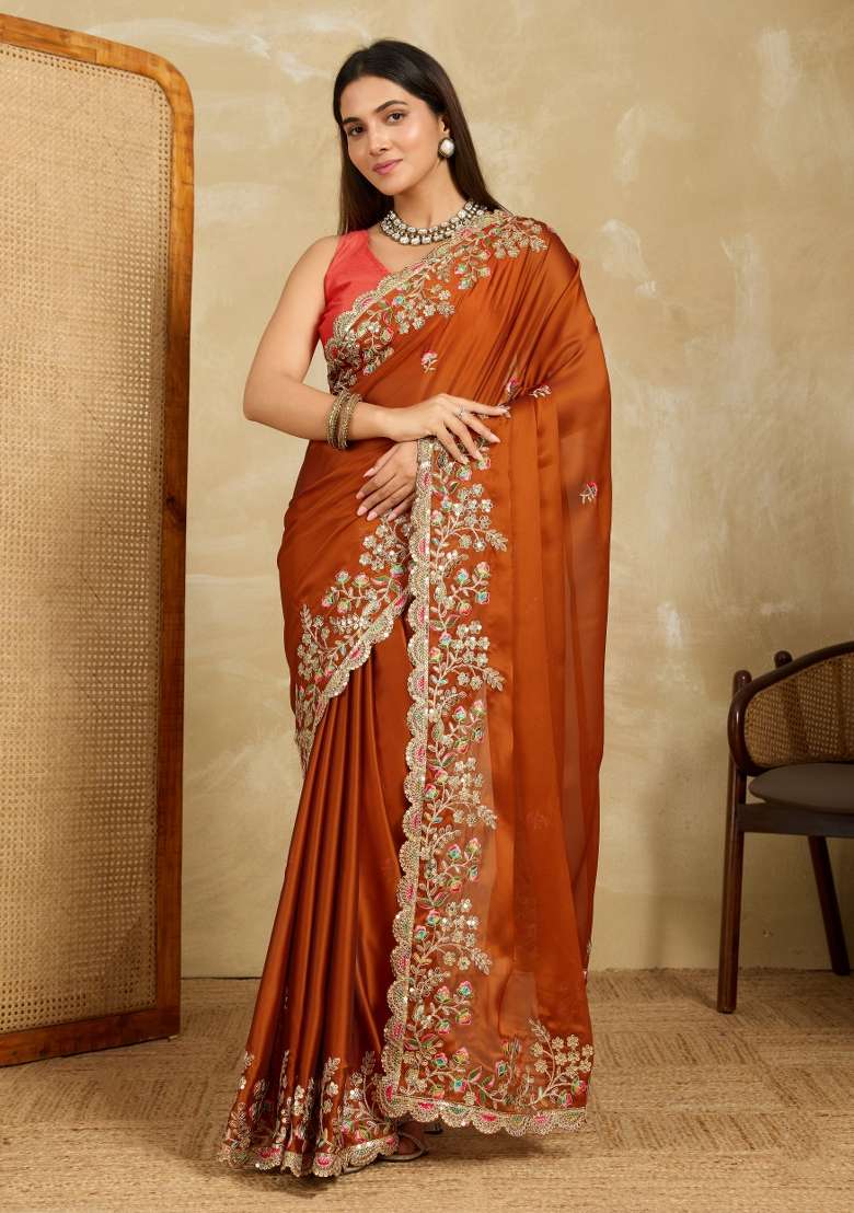 Mustard Black Rangoli Silk Blend Saree Set with Embroidery for Diwali | Wedding & Festive Wear - Indya