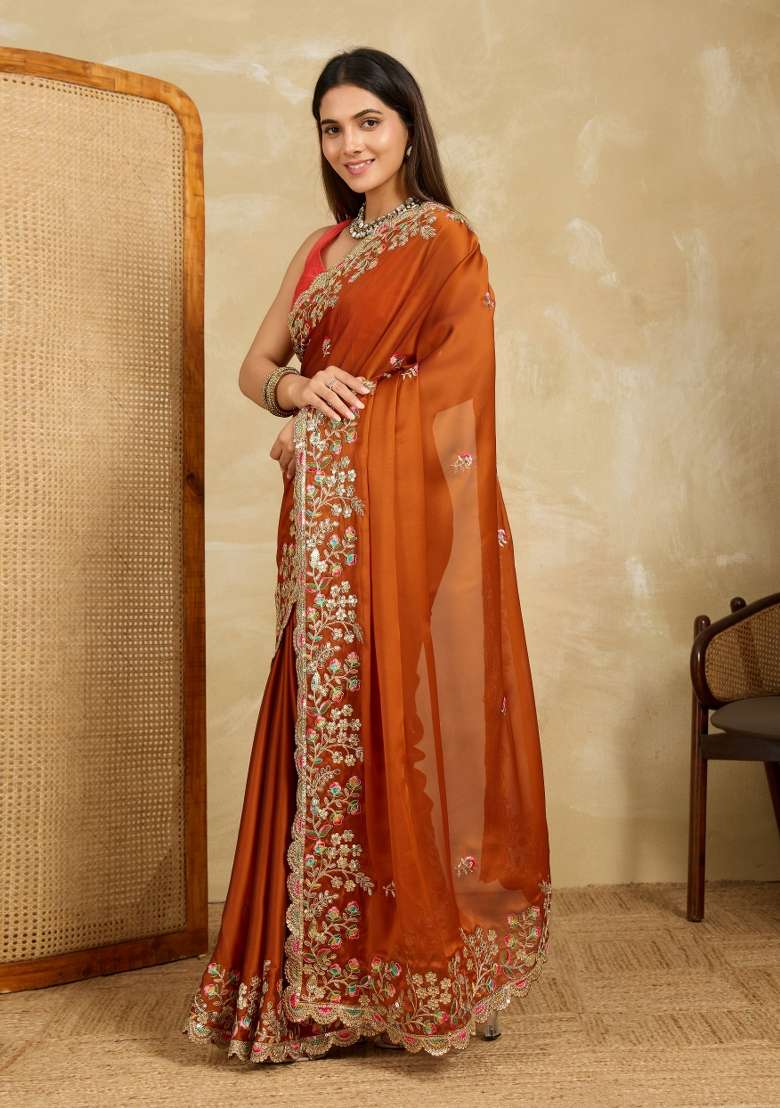 Mustard Black Rangoli Silk Blend Saree Set with Embroidery for Diwali | Wedding & Festive Wear - Indya