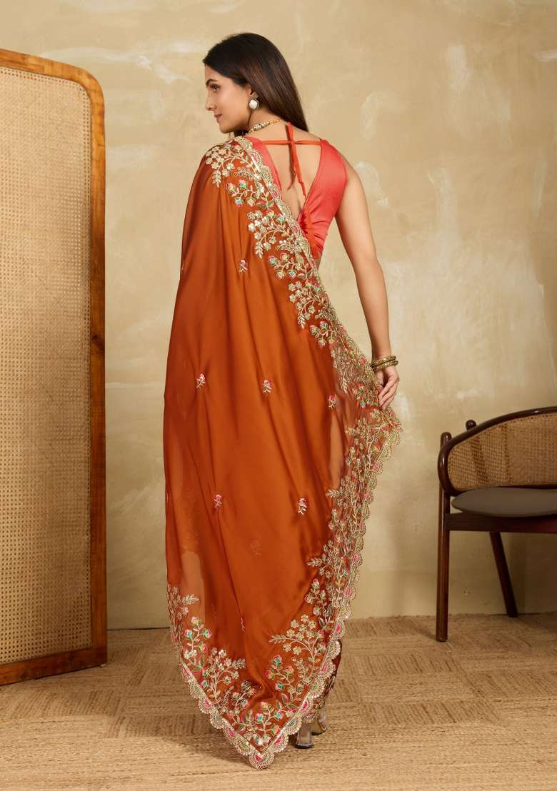 Mustard Black Rangoli Silk Blend Saree Set with Embroidery for Diwali | Wedding & Festive Wear - Indya