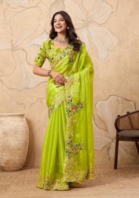 Neon Green Embroidery Jimmy Choo Saree Set