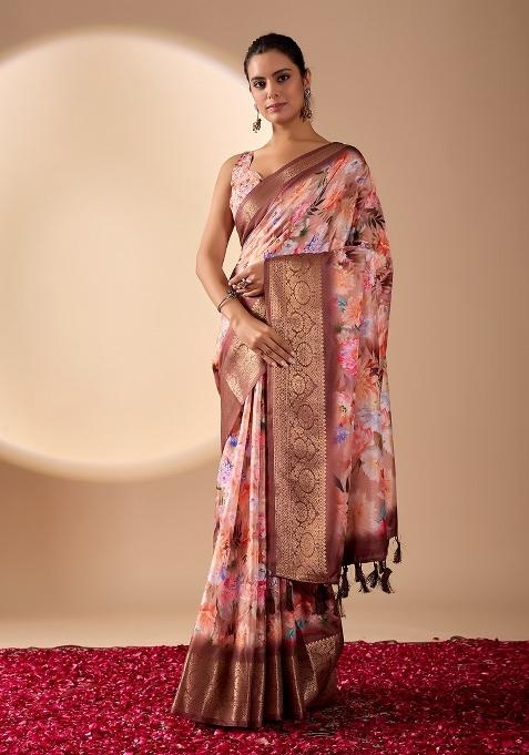 Multi Printed Silk Saree Set