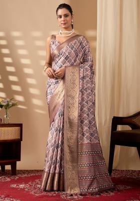 Multi Printed Silk Saree Set