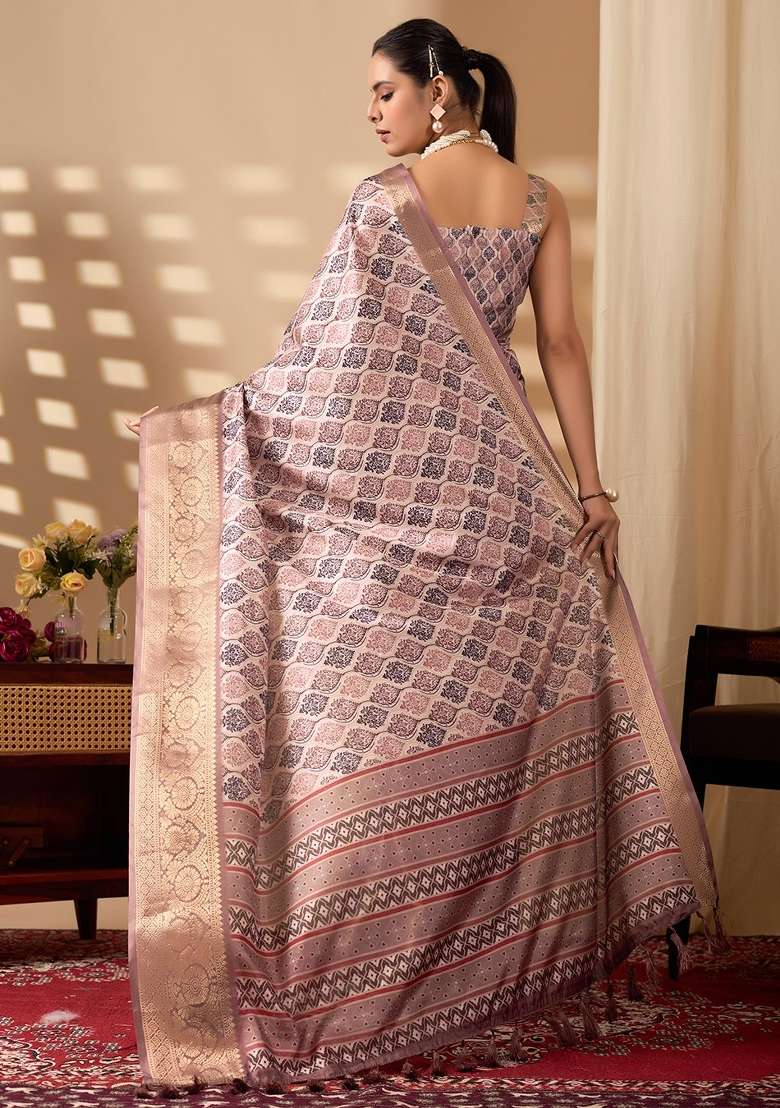 Multi Printed Silk Saree Set - Indya
