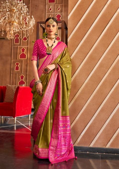 Mahendi Printed Silk Saree Set
