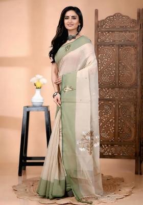 Beige Embroidery Pure Cotton Silk Saree With Blouse