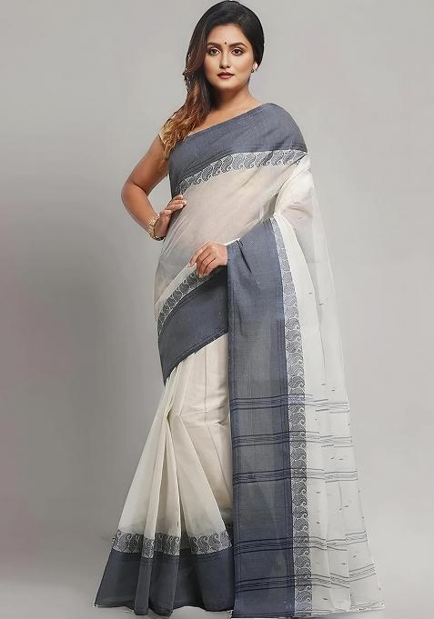 Beige Embroidery Cotton Blend Saree