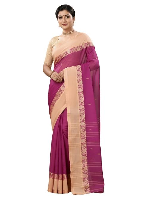 Purple Embroidery Cotton Blend Saree