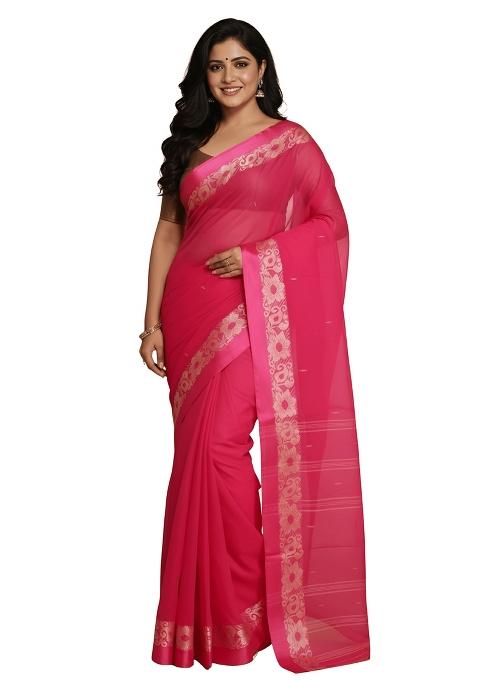 Pink Embroidery Cotton Blend Saree