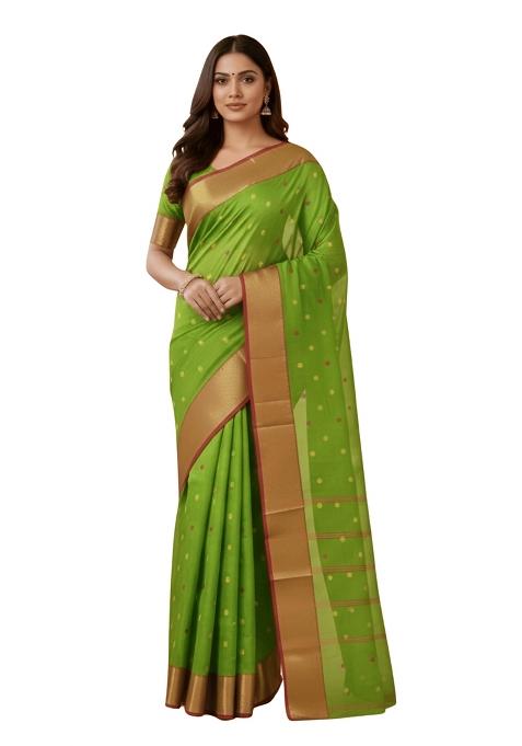 Light Green Embroidery Cotton Blend Saree