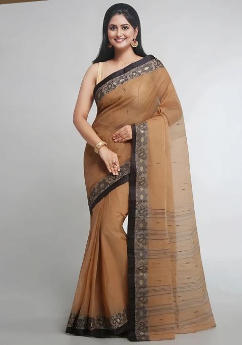 Beige Embroidery Cotton Blend Saree
