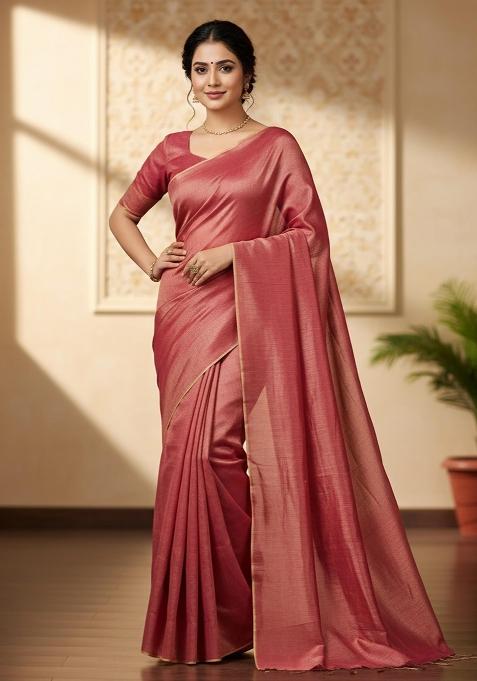 Pink Embroidery Tissue Saree