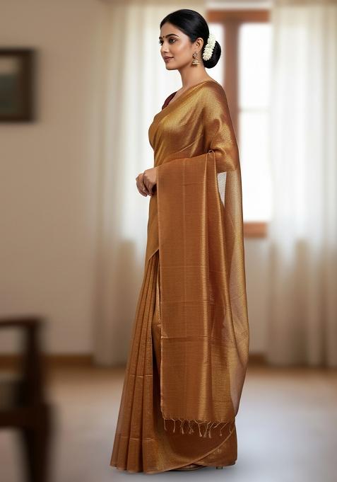 Gold Embroidery Tissue Saree