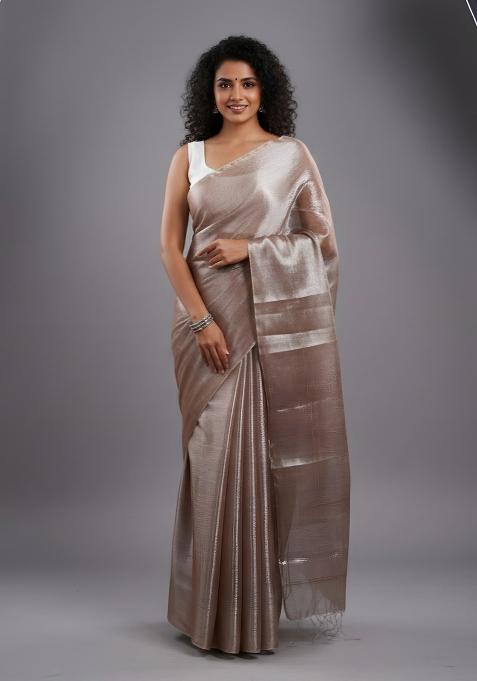 Grey Embroidery Tissue Saree