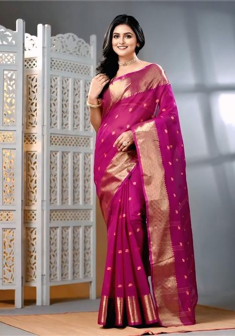 Red Embroidery Cotton Blend Saree