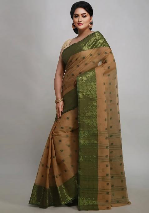 Beige Embroidery Cotton Blend Saree
