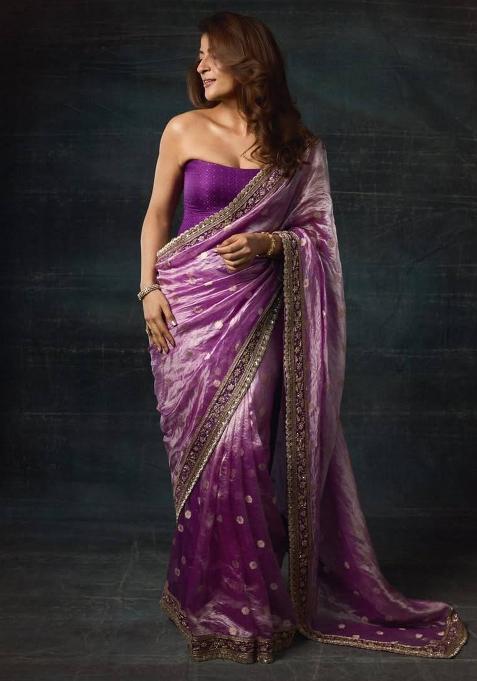 Purple Embroidery Silk Saree