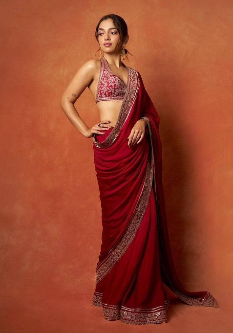 Red Embroidery Silk Saree