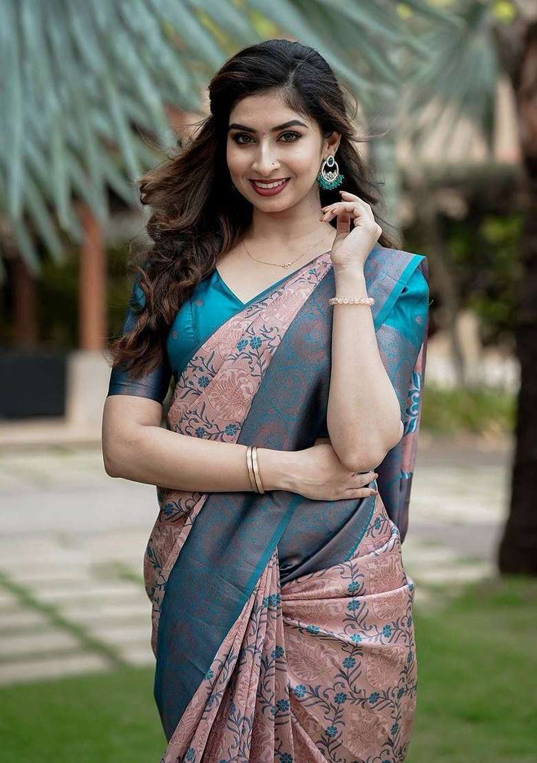 Peach Lichi With Blouse Silk Blend Saree with Embroidery for Diwali | Wedding & Festive Wear - Indya