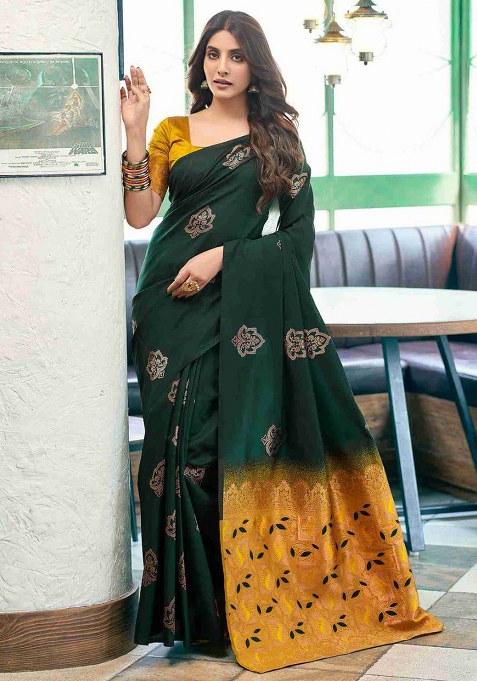 Green Embroidery Lichi Silk Saree With Blouse