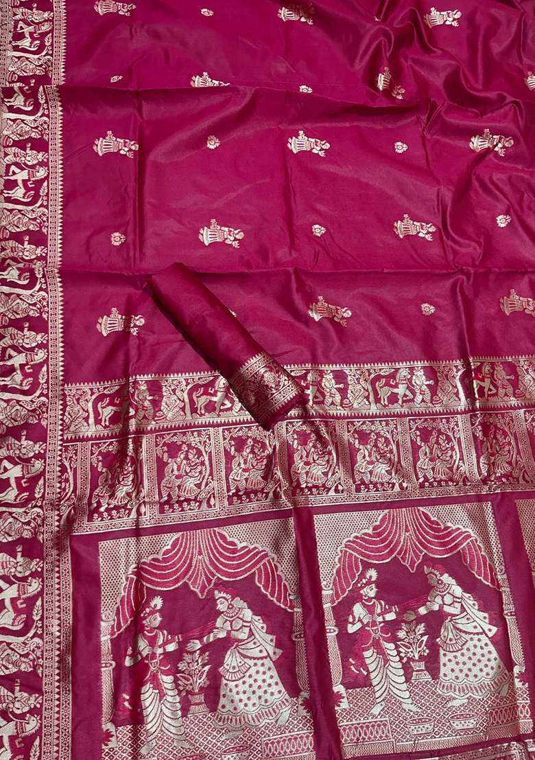 Magenta Embroidery Banarasi Soft Silk Blend Saree With Blouse - Indya