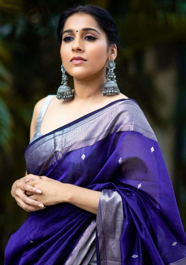 Blue Banarasi Soft With Blouse Silk Blend Saree with Embroidery for Diwali | Wedding & Festive Wear - Indya
